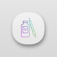 Medicine vial and syringe app icon. Neurotoxin injection. Medications. UI UX user interface. Web or mobile application. Vector isolated illustration