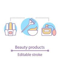 Beauty products concept icon. Hair dyeing, perfume, nail polish. Cosmetics idea thin line illustration. Makeup. Vector isolated outline drawing. Editable stroke