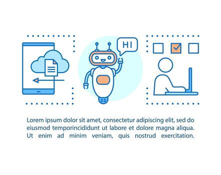 Ilustración lineal del concepto de aprendizaje automático. chatbot. Ciencias de la Computación. artículo, folleto, diseño de página de revista. iconos de líneas finas con cuadros de texto. tecnología digital. dibujo de contorno aislado vectorial vector