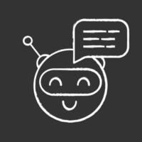 Chatbot message chalk icon. Talkbot. Circle head laughing chat bot. Modern robot. Virtual assistant. Conversational agent. Isolated vector chalkboard illustration