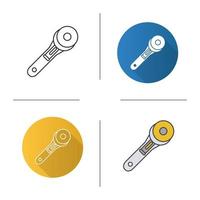 Rotary cutter icon. Flat design, linear and color styles. Patchwork knife. Isolated vector illustrations