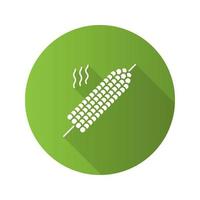 Grilled corn on skewer flat design long shadow glyph icon. Vector silhouette illustration