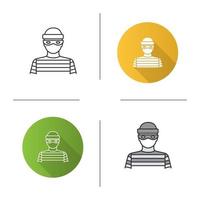 Robber icon. Flat design, linear and color styles. Thief. Housebreaker. Isolated vector illustrations