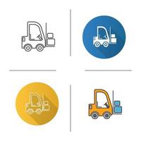 Forklift icon. Fork hoist. Flat design, linear and color styles. Lift truck. Isolated vector illustrations