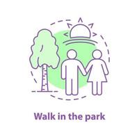 Walking in the park concept icon. First date idea thin line illustration. Romantic walk. Couple in love. Vector isolated outline drawing