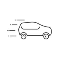 Moving car linear icon. Fast taxi. Thin line illustration. Automobile. Contour symbol. Vector isolated outline drawing