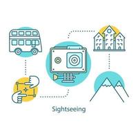 Traveling concept icon. Excursion. Sightseeing idea thin line illustration. Trip. Vector isolated outline drawing