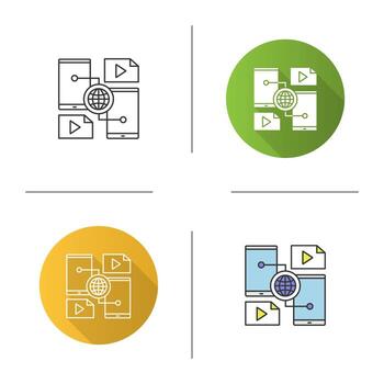 icono para compartir contenido. Transferencia de datos de teléfonos inteligentes por Internet. diseño plano, estilos lineales y de color. ilustraciones vectoriales aisladas vector
