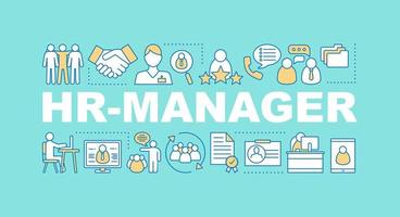 HR management word concepts banner. Human resources. Employment. Recruitment. Staff hiring. Isolated lettering typography idea with linear icons. Vector outline illustration