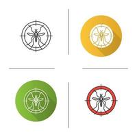 Mosquitoes target icon. Flat design, linear and color styles. Anti-insect repellent. Isolated vector illustrations