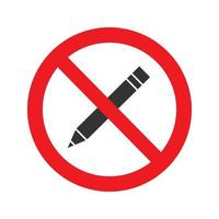 Forbidden sign with pencil glyph icon. Do not write. No editing prohibition. Stop silhouette symbol. Negative space. Vector isolated illustration