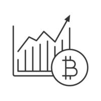 Market growth chart linear icon. Thin line illustration. Statistics diagram with bitcoin sign. Contour symbol. Vector isolated outline drawing