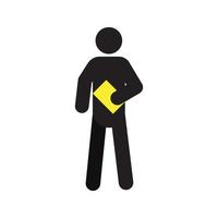 Standing man with book silhouette icon. Distributing flyers. Waiting person. Isolated vector illustration