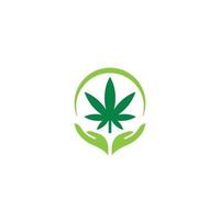 diseño de logotipo o icono de cannabis y manos vector