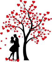 árbol con corazones, pareja debajo del árbol vector