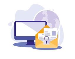 Digital computer envelope and padlock vector design
