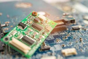 micro circuit main board computer electronic technology, hardware, mobile phone, upgrade, cleaning concept. photo