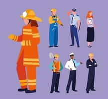 set of professions people with uniform of work vector