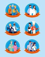 set of professions people with uniform of work vector