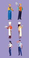 set of professions people with uniform of work vector