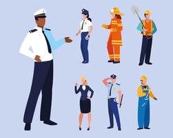 set of professions people with uniform of work vector