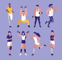 conjunto de personas realizando actividades recreativas. vector