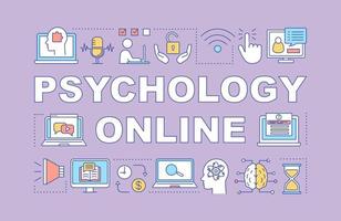 Psychology online word concepts banner. Chat with therapists. Mental health help. Presentation, website. Isolated lettering typography idea with linear icons. Vector outline illustration