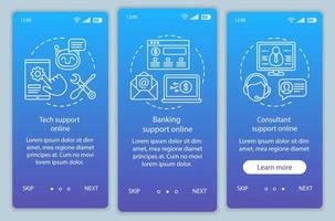 Online customer support onboarding mobile app page screen vector template. Online services. Walkthrough website steps with linear illustrations. UX, UI, GUI smartphone interface concept