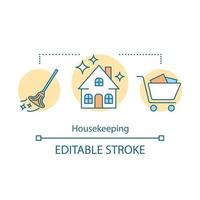 Housekeeping concept icon. House service idea thin line illustration. Yard cleanup. Garbage removal. Home maintenance. Sweeping, mopping, wiping. Vector isolated outline drawing. Editable stroke