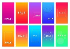 Sale social media stories duotone template set. Gradient advertising web banner with text, promotion content layout. Modern vibrant mobile app design. Blending rainbow colors with frame mockup pack vector