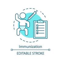 Immunization concept icon. Immune system protection. Kid vaccine. Infection tolerance. Vaccination idea thin line illustration. Vector isolated outline drawing. Editable stroke