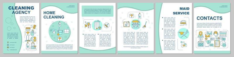 Cleaning agency brochure template layout. Housekeeping. Flyer, booklet, leaflet print design, linear illustrations. Maid service. Vector page layouts for magazines, annual reports, advertising posters