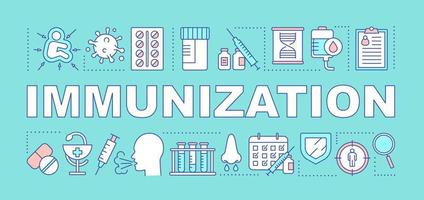 Immunization word concepts banner. Immune system diseases. Vaccine. Infection tolerance. Presentation, website. Isolated lettering typography idea with linear icons. Vector outline illustration