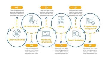 Cursos de métricas de negocios plantilla de infografía vectorial. elementos de diseño de presentación de negocios. visualización de datos con pasos y opciones. gráfico de la línea de tiempo del proceso. diseño de flujo de trabajo con iconos lineales vector