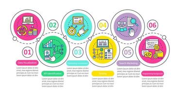 Business metrics courses vector infographic template. Business presentation design elements. Data visualization with steps and options. Process timeline chart. Workflow layout with linear icons