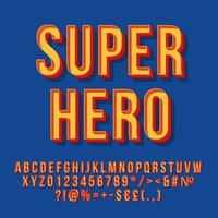 Super hero vintage 3d vector lettering. Retro bold font. Pop art stylized text. Old school style letters, numbers, symbols pack. 90s poster, banner, t shirt typography design. Blue color background