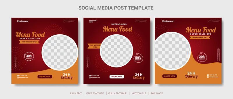 Set of food social media post and promotion banner design template.