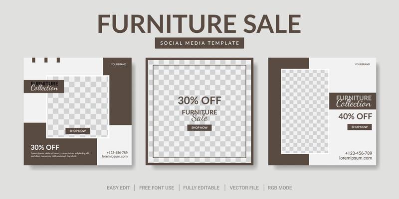 Set of furniture sale for social media post template or web banner promotion