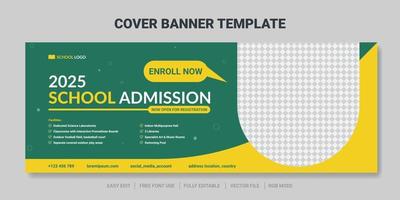 Modern school admission cover social media post and web banner template. vector