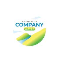 logotipo para una empresa de agua mineral con un concepto de colina verde y agua corriente en el medio vector