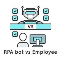 RPA bot vs employee color icon. Benefits of using robots. Modern technologies vs traditional work. Robotic process automation. Isolated vector illustration