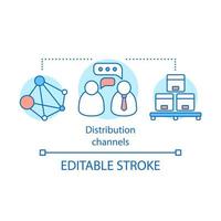 Distribution channels concept icon. Marketing idea thin line illustration. Business chain. Branding strategy. Vector isolated outline drawing. Editable stroke