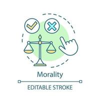 icono del concepto de moralidad. Ilustración de línea fina de idea de toma de decisiones éticas. elección moral, cuestión. resolución del problema. Código de conducta. justicia, honestidad. dibujo de contorno aislado vectorial. trazo editable vector