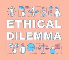 Ethical dilemma word concepts banner. Moral choice, solution. Ethical decision making. Presentation, website. Isolated lettering typography idea with linear icons. Vector outline illustration
