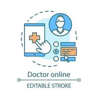 Doctor online concept icon. Healthcare mobile application. Online service for medical consultation idea thin line illustration. Vector isolated outline drawing. Editable stroke