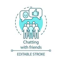 Chatting with friends concept icon. Friendship. Internet community. Friends support via social networks idea thin line illustration. Vector isolated outline drawing. Editable stroke