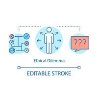 Ethical dilemma concept icon. Moral problem solving idea thin line illustration. Ethical decision making. Conflict resolution. Questionable issue. Vector isolated outline drawing. Editable stroke