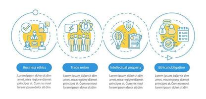 plantilla de infografía de vector de gestión ética. elementos de diseño de presentación de ética empresarial. visualización de datos con cuatro pasos y opciones. gráfico de la línea de tiempo del proceso. diseño de flujo de trabajo con iconos lineales