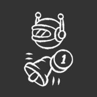 Proactive bot chalk icon. Sending messages, incoming notifications. Text alert. Reminder, alarm. Network communication. Artificial intelligence. Isolated vector chalkboard illustration