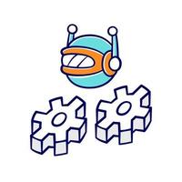 Work bot color icon. Software application. Optimizer bot. WWW robot with cogwheels. Cyborgs, futuristic AI. Artificial intelligence. Innovation machine learning. Isolated vector illustration